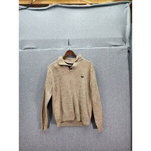 Chaps Mens Beige Knit Sweater L/G 100% Cotton Long Sleeve Pullover With Buttoned